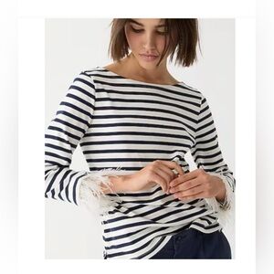 J. Crew feather trim long sleeve shirt in stripe